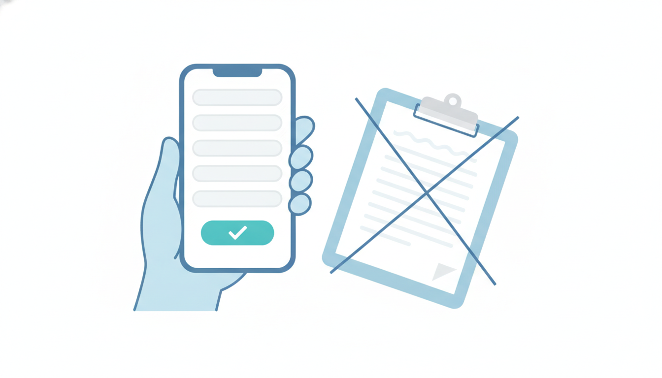 紙の問診票をスマートフォンのWeb問診に置き換えることを表した図
