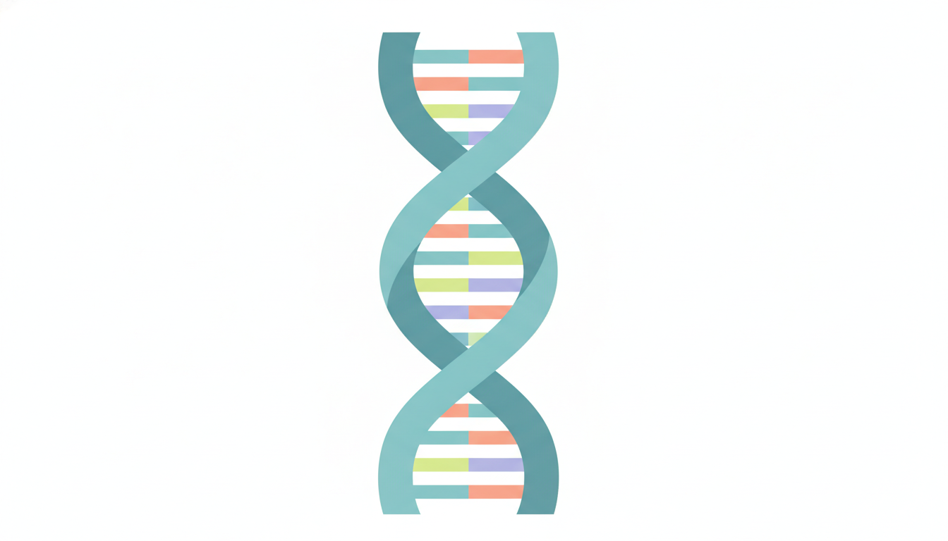 DNAの二重らせん構造と、4種類の塩基が対になって並ぶ様子を示した図