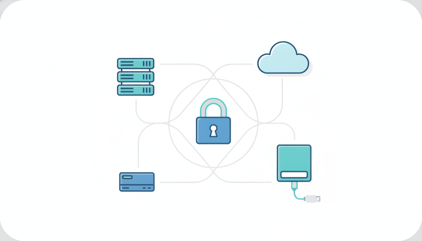 サーバー・NAS・オフライン外付けHDD・クラウドによる多層バックアップの図